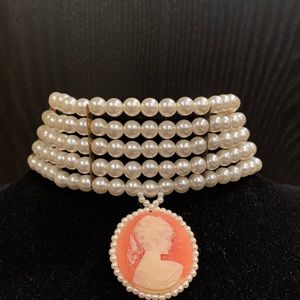Vintage Faux Pearl Cameo Choker